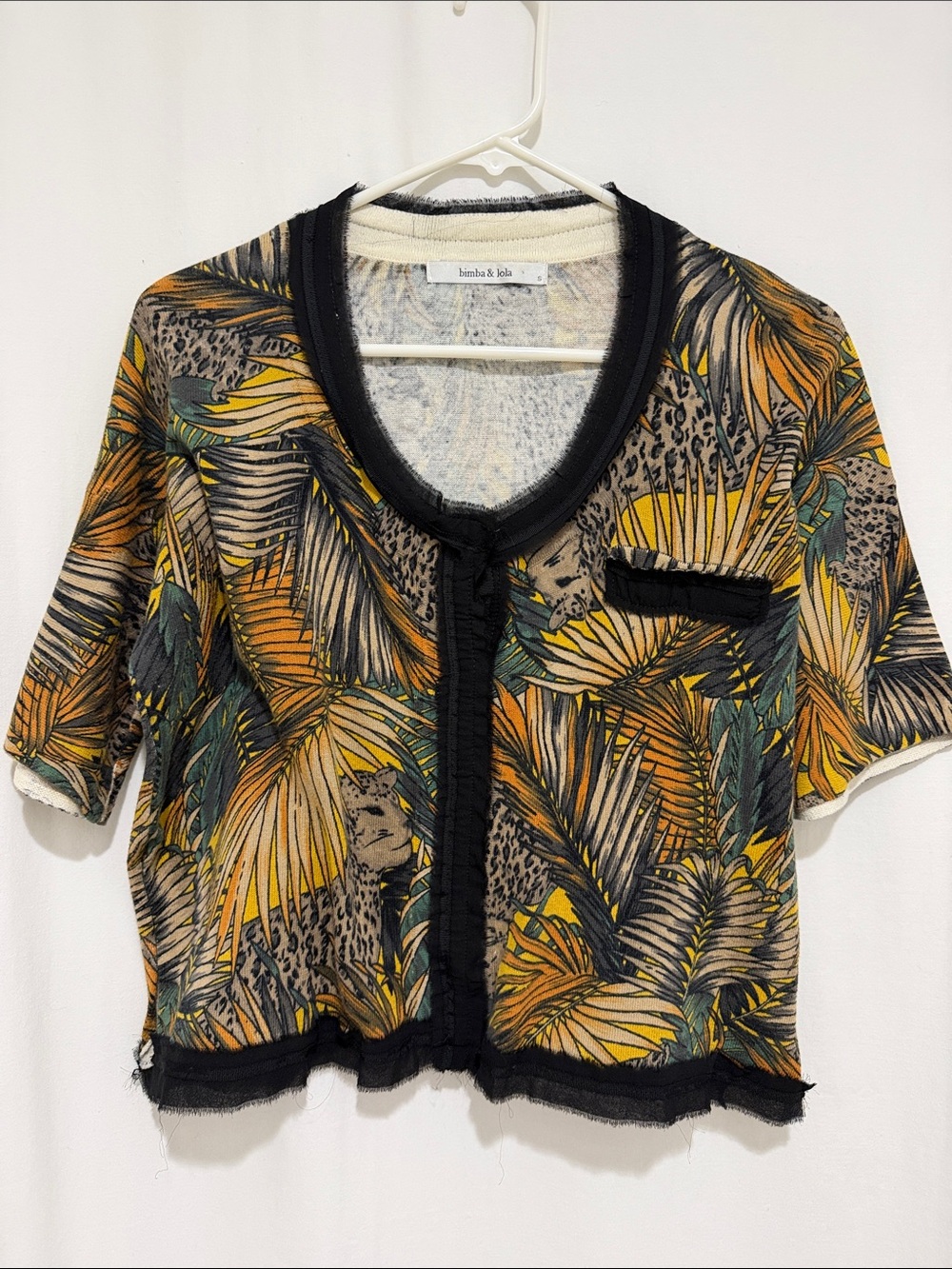 Bimba & Lola Jungle Print Cardigan Sweater | Animal & Tropical Print | Size S
